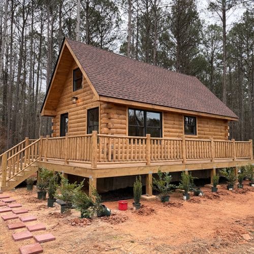 Completed timber cabin and wraparound deck